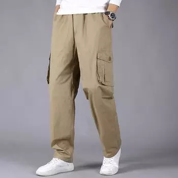 2025 Fashion New Men s Cargo Pants Pure Cotton Multi Mouth Bag Loose Outdoor Mountaineering and Riding Pants M темно-серого