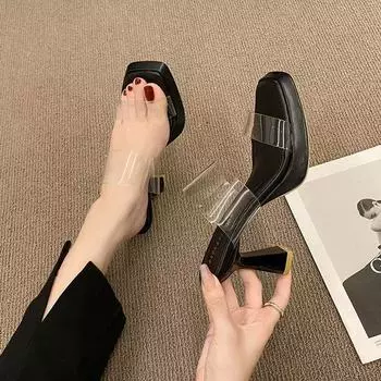 2025 female Internet celebrity new with skirt versatile temperament elegant slippers niche design women s high heels sandals 35