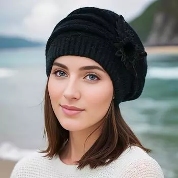 2025 Flower Decor Striped Slouchy Beanie Elegant Solid Color Hats Elastic Beanies Warm Berets for Women s Autumn & Winter