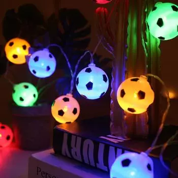 2025 Football LED Light String Indoor Atmosphere New Year Festival Party Decoration Room Battery Lights Birthday Waterproof 433 1.5m 10LED USB теплый белый
