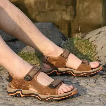 2025 foreign trade new men s sandals first layer cowhide non-slip beach shoes large size casual shoes sandals batch Shoes 38