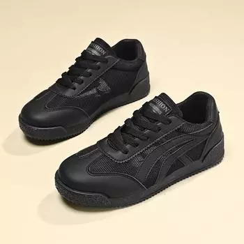 2025 four-season large-size mesh sports shoes women s flying weaving casual live broadcast physical running shoes versatile women s shoes 33 чёрный