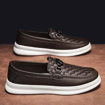 2025 four-season low-top business casual shoes tooling leather surface retro trend foot cover dress small leather shoes men 39 чёрный