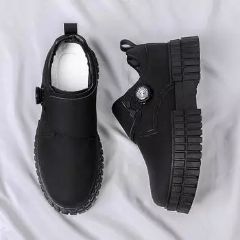 2025 four seasons big head thick sole Martin boots versatile rotating buckle tooling shoes live broadcast retro locomotive men s European and Am 39 чёрный