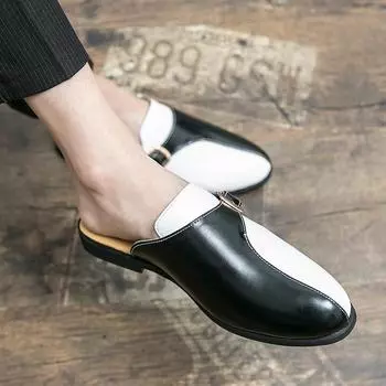 2025 Four Seasons, большой размер 47, повседневная обувь Doudou Baotou Half-drag, сращивание, кожаные туфли, поддержка стопы для молодежи 38