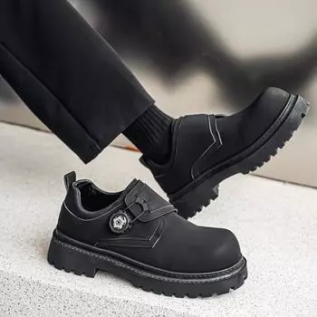 2025 Four Seasons Casual Men s Japanese Live Small Leather Shoes Fashion Retro Martin Boots Rotating Buckle Big Head Outdoor Shoes 39 чёрный