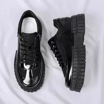 2025 Four Seasons Glossy Men s Japanese Versatile Mesh Small Leather Shoes Fashion Retro Martin Boots Thick-soled Big Head Outdoor 39 чёрный