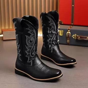 2025 Four Seasons Guochao Flower Martin High Top Large Size Palace Style Retro Tooling Locomotive Boots Foreign Trade Men s Shoes 38 чёрный
