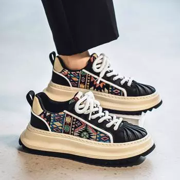 2025 Four Seasons Men s Shoes Shell Head Platform Hong Kong Style Shoes Muffin Street Tide and Leather Surface Live Korean Edition Board Shoes Men 39 бежевый