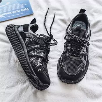 2025 four seasons mesh national tide wind niche thick-soled ins outdoor dad shoes live broadcast wind breathable sports shoes men s shoes 39 чёрный