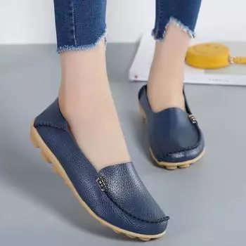 2025 Four Seasons New Casual Shoes, Two Layer Cowhide Nurse Shoes, Comfortable Large Women s Shoes 37 синий