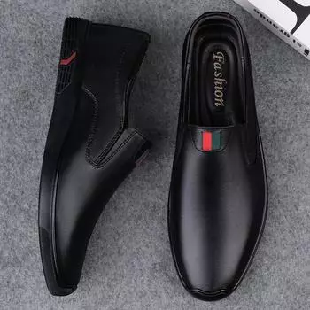 2025 Four Seasons New First-layer Cowhide Shoes, Men s Leather Doudou Shoes, Lazy One-Pedal Comfortable Driving Shoes 37 чёрный