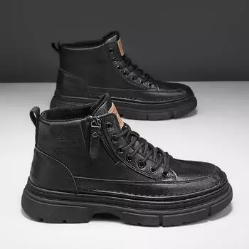 2025 Four Seasons нишевая кожаная обувь с низким верхом для скейтбординга ретро Douyin прямая трансляция Гонконгский стиль ботинки Martin подиумная оснастка обувь мужская 39 чёрный