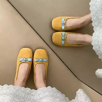 2025 французская мода лето Мэри Джейн туфли ретро неглубокий носок плоская подошва одиночные туфли одна педаль мягкая подошва новые синие женские 35 чёрный