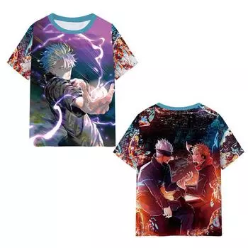 2025 Футболки с японским аниме «Магическая битва», 3D-принт, летние, быстросохнущие, с круглым вырезом, с короткими рукавами, для мужчин, полиэстер, не выцветают XXS