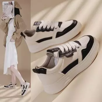 2025 г. Белые спортивные туфли в корейском стиле для женщин: Весна и осень, повседневный и модный (Модель H6519) 39 чёрный