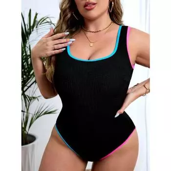 2025 г. купальники больших размеров с бретельками для женщин, цельный купальник с пышными формами и открытой спиной для женщин, большой купальный костюм 1XL чёрный