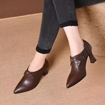 2025 г., ранняя весна, новые однобортные туфли, женские, высокого класса, с острым носком, на шпильке, на высоком каблуке, универсальные рабочие туфли, женская кожаная обувь 34 чёрный