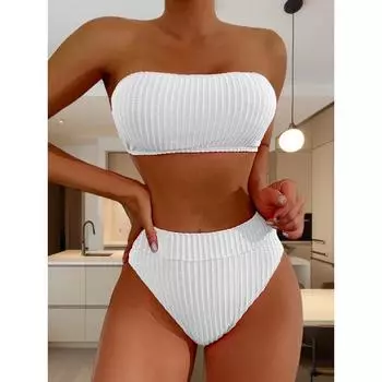 2025 Glitter Sparkling Female Swimsuit High Waist Bikini Women Swimwear Two Pieces Bikini Set Wrinkled Bandeau Bathing Suit Swim S