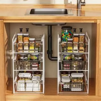 2025 год. Кухонная полка под раковиной. Стеллаж для хранения. От пола до потолка. Многоуровневый шкаф. Прилавок. Ящик для приправ. Новый.