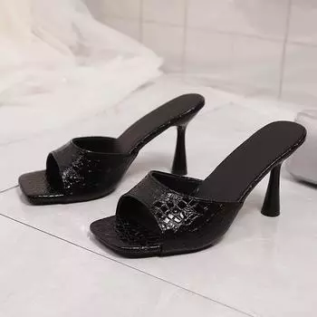 2025 год, летняя новинкa для внешней торговли, европейский и американский стиль, однотонные женские тапочки большого размера с тонким каблуком и квадратной головкой 36 белый