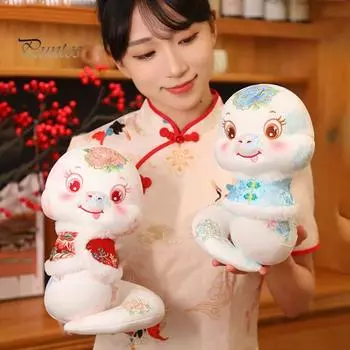 2025 год змеи кукла китайский новый год змея фигурка талисман плюшевая кукла милое животное украшение для детей S красный