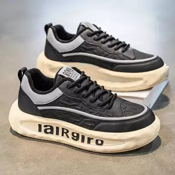 2025 Good Quality Winter Men s Casual Shoes Solid Colour Breathable Shoes Outdoor Sneakers Microfiber Non-Slip Platform Increase 39 бежевый