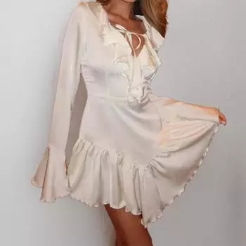 2025 Горячая Распродажа Юбка с листьями лотоса, узкая юбка, модное сексуальное женское платье с V-образным вырезом и ремешком S белый