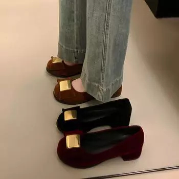 2025 grandma shoes single shoes women s shoes bow red small fragrant wind spring and autumn rough temperament evening French high heel 35 красный