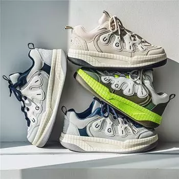 2025 Guochao four-season live broadcast niche thick-soled ins heightening board shoes Hong Kong style Douyin same breathable bread shoes 39 бежевый