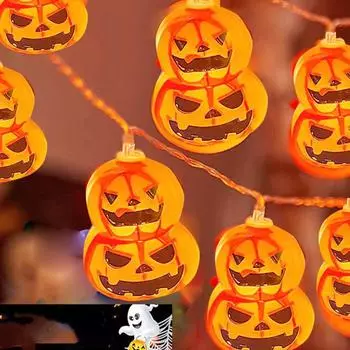 2025 Хэллоуин тыква гирлянда светодиодные тыквы гирлянда на батарейках для украшения вечеринки в помещении Хэллоуин 674 1.5m 10balls USB оранжевый