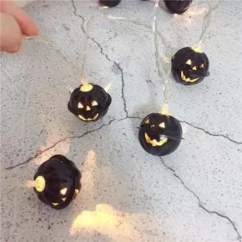 2025 Хэллоуин украшение Железный тыквенный фонарь гирлянда призрачное лицо колокольчик батарейный свет череп праздничное украшение фонарь гирлянда лампа 2 meters 10 lights
