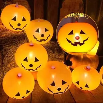 2025 Halloween Pumpkin Lantern Balloon LED Luminous Floor Stand Toy Party Atmosphere Pumpkin Lantern Decoration Balloon 1Bag&12inch