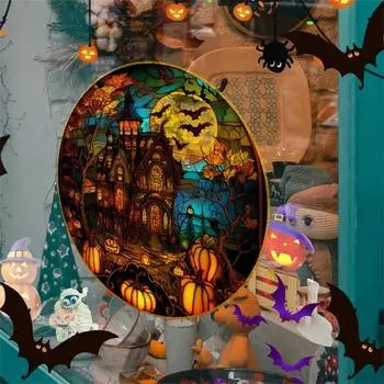 2025 Halloween PVC Glass Window Static Sticker Horror Castle Cat Decorative Sticker Halloween Glass Decals Home Party Decoration