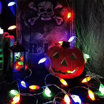 2025 Halloween String Lights Battery-Powered Ghost Lights Cute Spooky Ghost Decor for Indoor Party Halloween Indoor Bedroom 818 1.5m 10balls USB