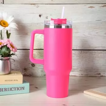 2025 Handle Straw Lid Stainless Steel 40oz Vacuum Insulated Car Mug Double Wall Vacuum Thermal Insulated Mug Iced Travel Cup 40oz чёрный