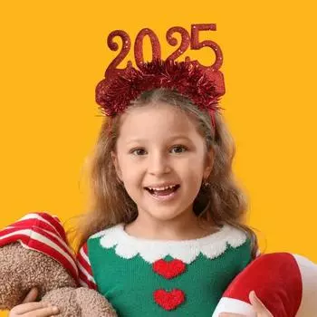 2025 Headband Shiny Glitter New Year Celebrations Music Festivals Lightweight Hair Hoop Hair серебряный