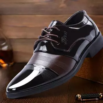 2025 Height Increasing Men Leather Business Shoes Patent Leather Trendy British Dress Suits Hidden Heeled Party Oxfords 38