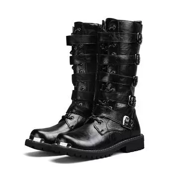 2025 High Leather Boots Men Black Boots Gothic Punk Motorcycle Boots Men Big Size 46 Comfy Platform Boots for Men Tooling Boots 38