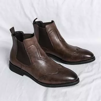 2025 high-top leather boots men s British polished casual Martin boots men s large-size fashion trend short boots 38 чёрный
