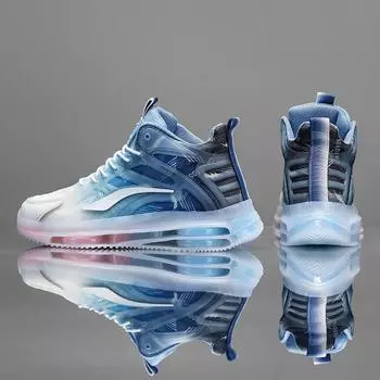 2025 High Top Весенняя мужская повседневная обувь из ткани смешанных цветов Дышащие кроссовки Мужская обувь для активного отдыха Нескользящая платформа Желеобразная подошва 36 синий