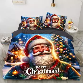 2025 Домашний Рождественский Санта-Клаус, напечатанный на 3D-принтере (комплект из трех частей) Пододеяльник Наволочка Рождественская серия Постельное белье 90x190