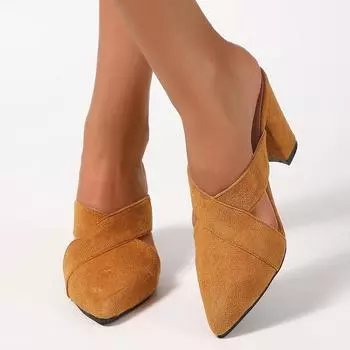 2025 импортная торговля лето новые европейские и американские однотонные остроносые женские туфли-мешки большого размера на толстом высоком каблуке 35 оранжевый