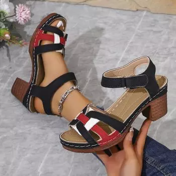 2025 импортная торговля новые летние женские босоножки на танкетке большого размера с одним словом в цвете босоножки на танкетке с толстым каблуком и рыбьим ртом 36 чёрный