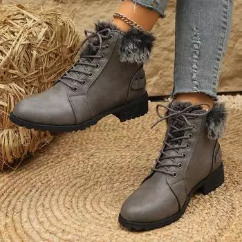 2025 Independent Station Foreign Trade Large Size Thick Heel Warm Feet Martin Boots Fashion Outer Wear Fleece Warm Cotton Boots 36 серый