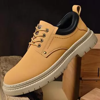 2025 Italian Casual Leather Flat Designer Shoes Classic Outdoor Antiskid Lace-Up Round Toe Oxford Shoes Antiskid Business Shoes 38 чёрный