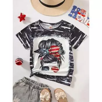 2025 Этнический стиль Повседневный 3D-принт Модные забавные футболки для девочек Летние топы с короткими рукавами Футболки Повседневные футболки Одежда для девочек 100