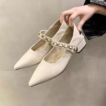 2025 каблуки женские с острым носком босоножки на каблуке для вечеринки босоножки на каблуке для вечеринки высококачественные плоские туфли на низком каблуке с пряжкой на ремне для женщин 35 чёрный