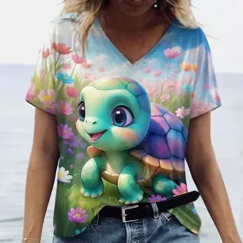 2025 Kawaii мультяшный принт животных женские футболки оригинальный дизайн плюс размер укороченный топ женская рубашка летняя женская одежда мода S