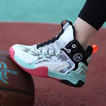 2025 Kids Basketball Shoes High Top Boys Sports Shoe Children s Sneakers Non Slip Damping Student Training Air Mesh Shoes 34 жёлтый